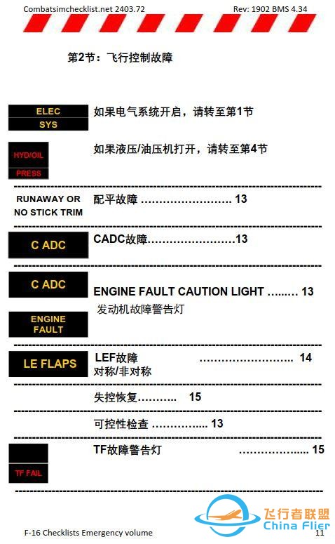 模擬飛行 BMS F-16檢查表應(yīng)急程序 1.4飛行控制故障-4462 模擬飛行 BMS F-16檢查表應(yīng)急程序 1.4飛行控制故障-4462